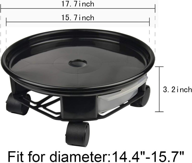 AMKOSKR 1 Pack 17.7" Black Plant Caddy with Easy Moving Caster Wheels and a Water Container Round Movable Planter Dolly Trolley Tray Pallet Outdoor Indoor Tree Flower Stand Planter - Image 2